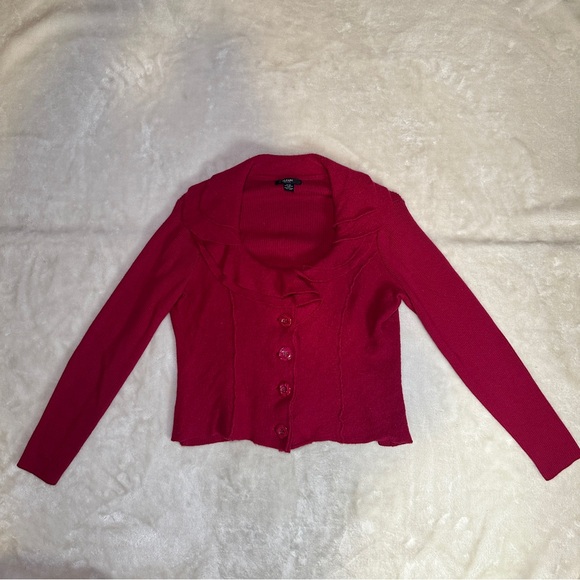 Alfani Boiled Wool Flutter Collar Jacket Maroon Button Down Size PM Petite - Picture 4 of 14